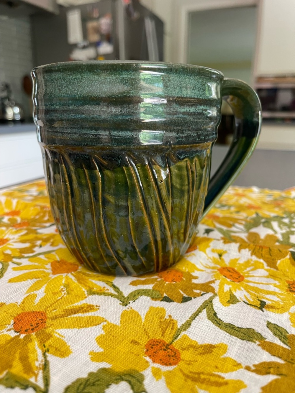 Handcrafted Green Ceramic Mug 16 Oz nice friendly handle.